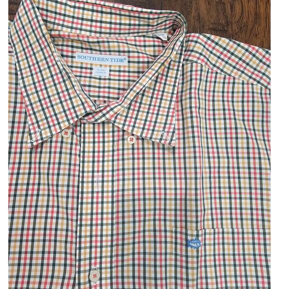 Southern Charm Button up Shirt Size XXL Classic Fit Orange Green White - Picture 3 of 3